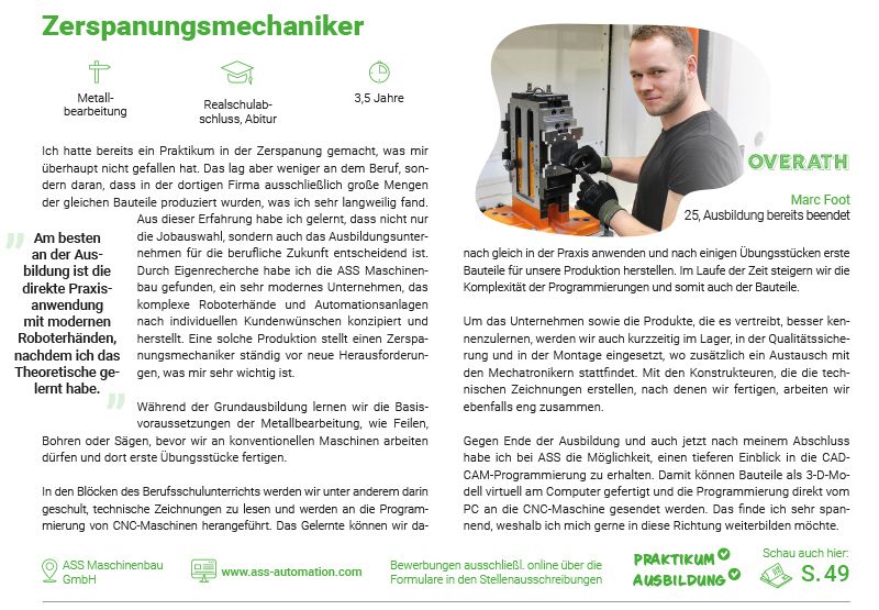 Azubi-Interview 1/2022 mit dem Thema Zerspanungsmechanik-Ausbildung bei ASS Maschinenabu GmbH.